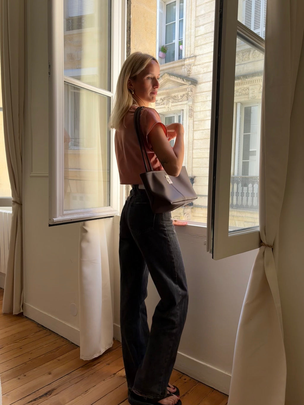Haut en satin vieux rose